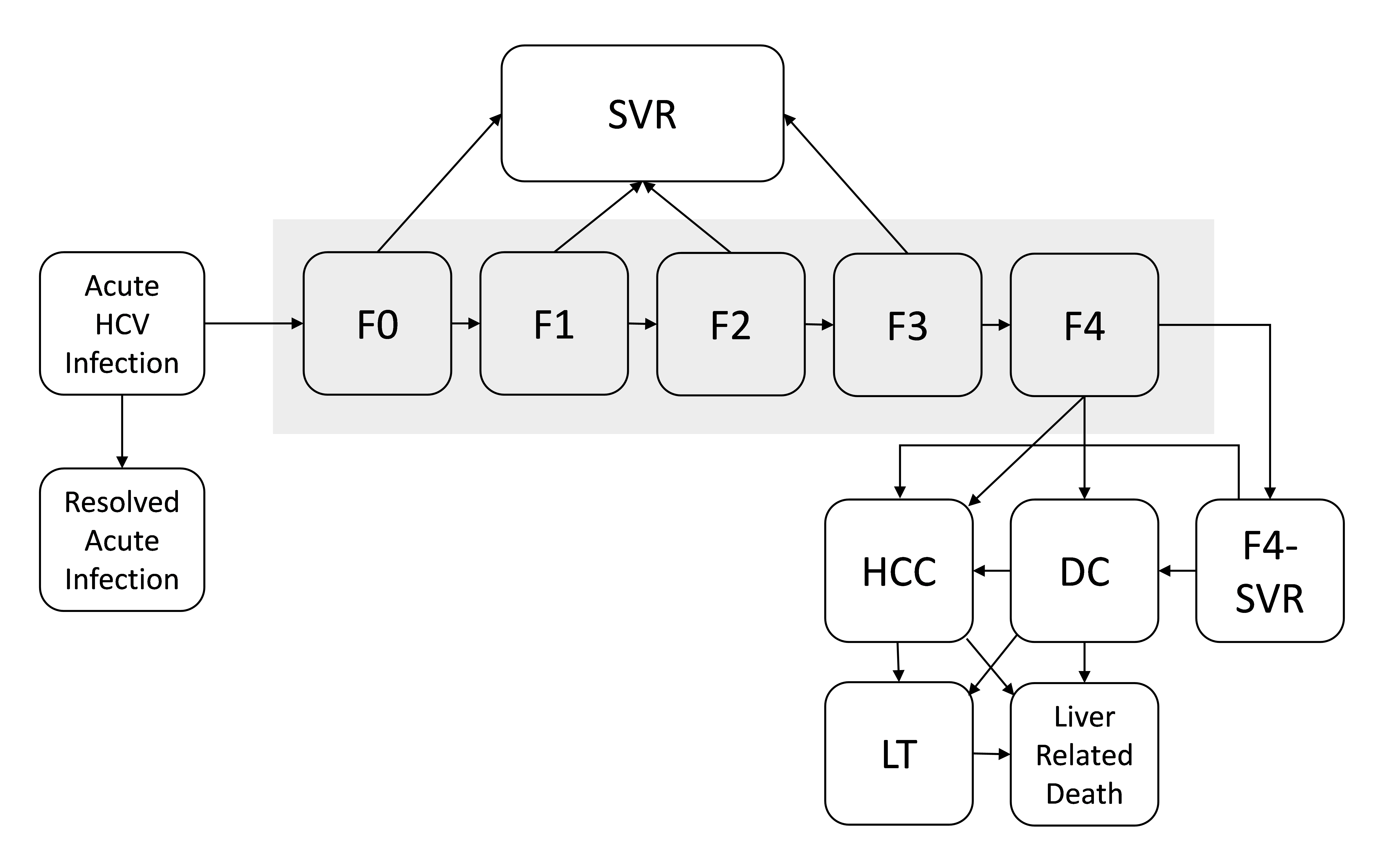 Schematic showing State-transition model of the natural history of HCV.